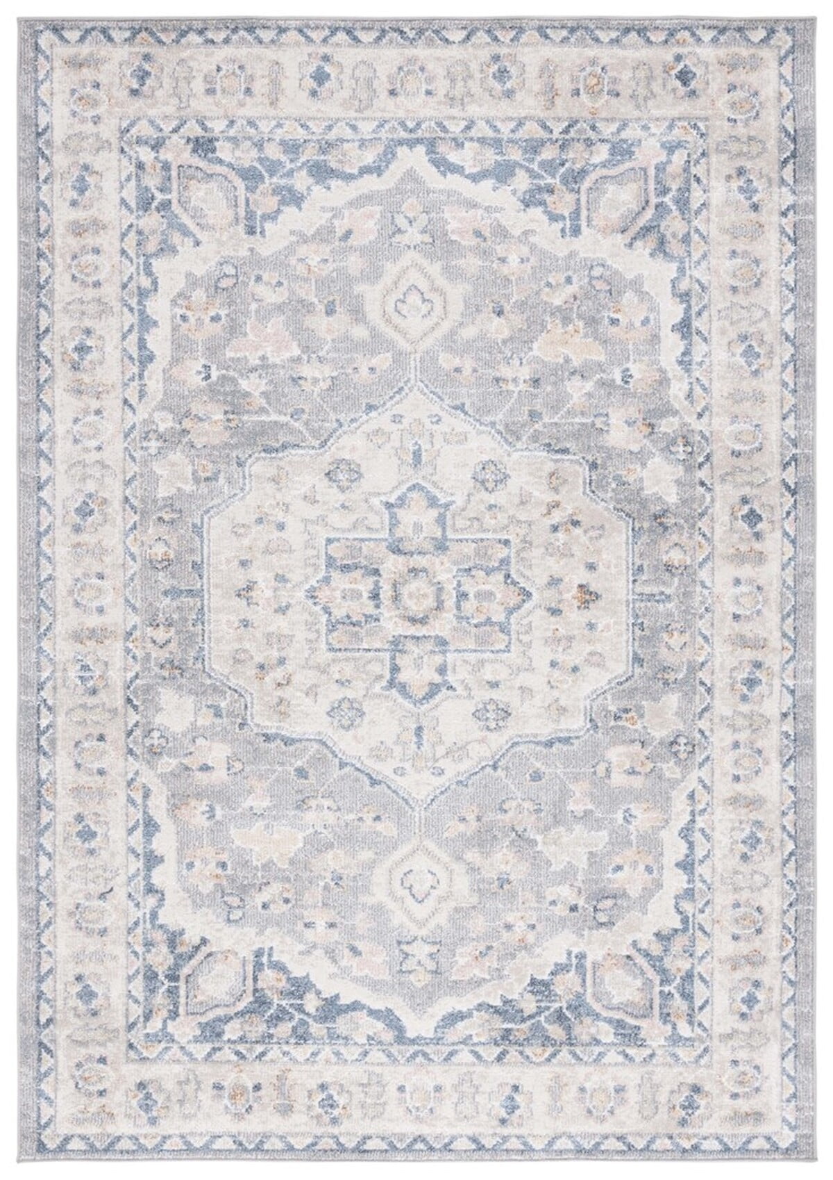 SAFAVIEH Blair Keighley Traditional Machine Washable Area Rug, 6'7" x 6'7" Round, Beige/Light Grey