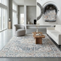 SAFAVIEH Blair Sammy Traditional Machine Washable Area Rug, 5'3" x 7'6", Beige/Blue