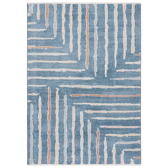 SAFAVIEH Blair Sorrel Geometric Striped Machine Washable Area Rug, 6'7" x 6'7" Round, Blue/Multi