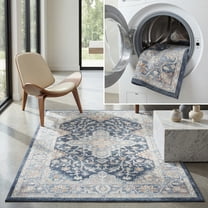 SAFAVIEH Blair Washable Behram Medallion Machine Washable Area Rug, Navy/Blue, 8' x 10'
