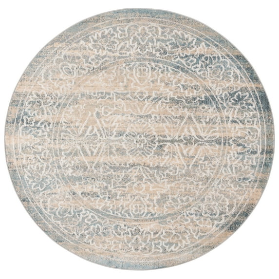 SAFAVIEH Blair Washable Christiana Abstract Machine Washable Area Rug, Ivory/Blue, 6'7" x 6'7" Round