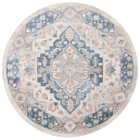 SAFAVIEH Blair Washable Joetta Medallion Machine Washable Area Rug, Ivory/Blue, 6'7" x 6'7" Round