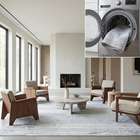 SAFAVIEH Blair Washable Macy Abstract Machine Washable Area Rug, Blue/Grey, 8' x 10'