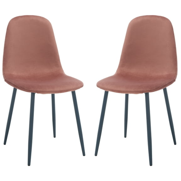 SAFAVIEH Blaire Contemporary Polyester Solid Dining Side Chair, Pink/Dark Grey (Set of 2)