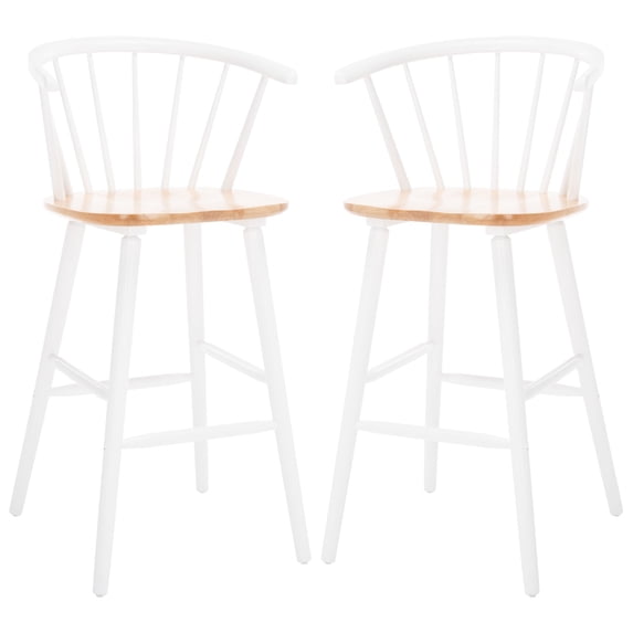 SAFAVIEH Blanchard Bar Stool, Natural/White, Set of 2 (21.7 in. W x 20.5 in. D x 41.5 in. H)