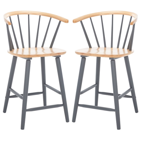 SAFAVIEH Blanchard Counter Stool, Natural/Grey, Set of 2 (21.3 in. W x 20.2 in. D x 37.5 in. H)