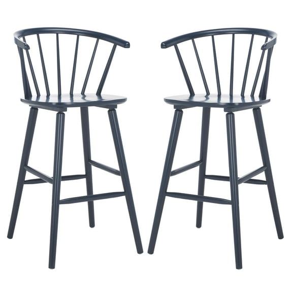 SAFAVIEH Blanchard Round Mid Back Bar Stool, Navy