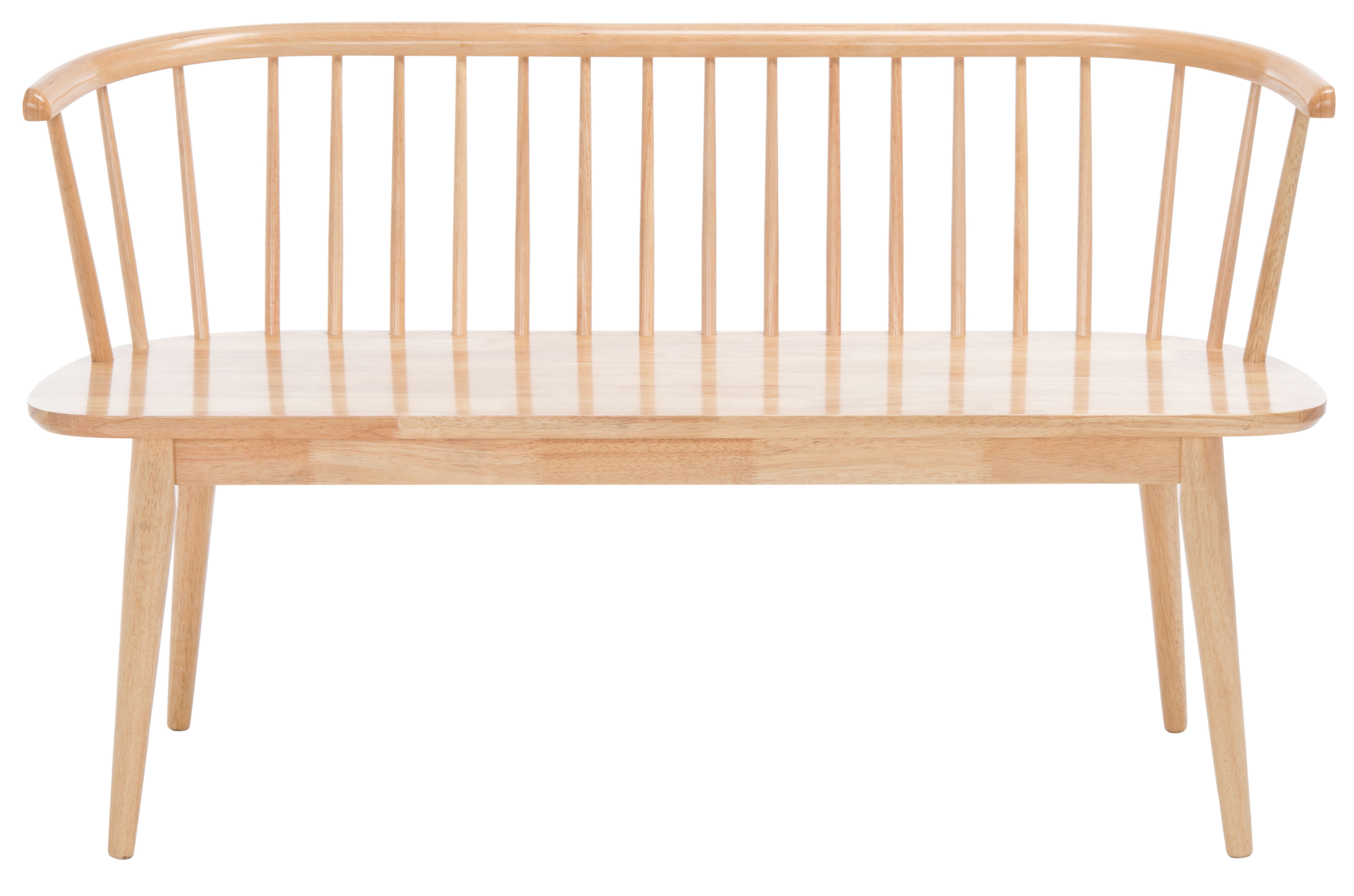 Natural Rubberwood Spindle Back Bench with Tapered Legs