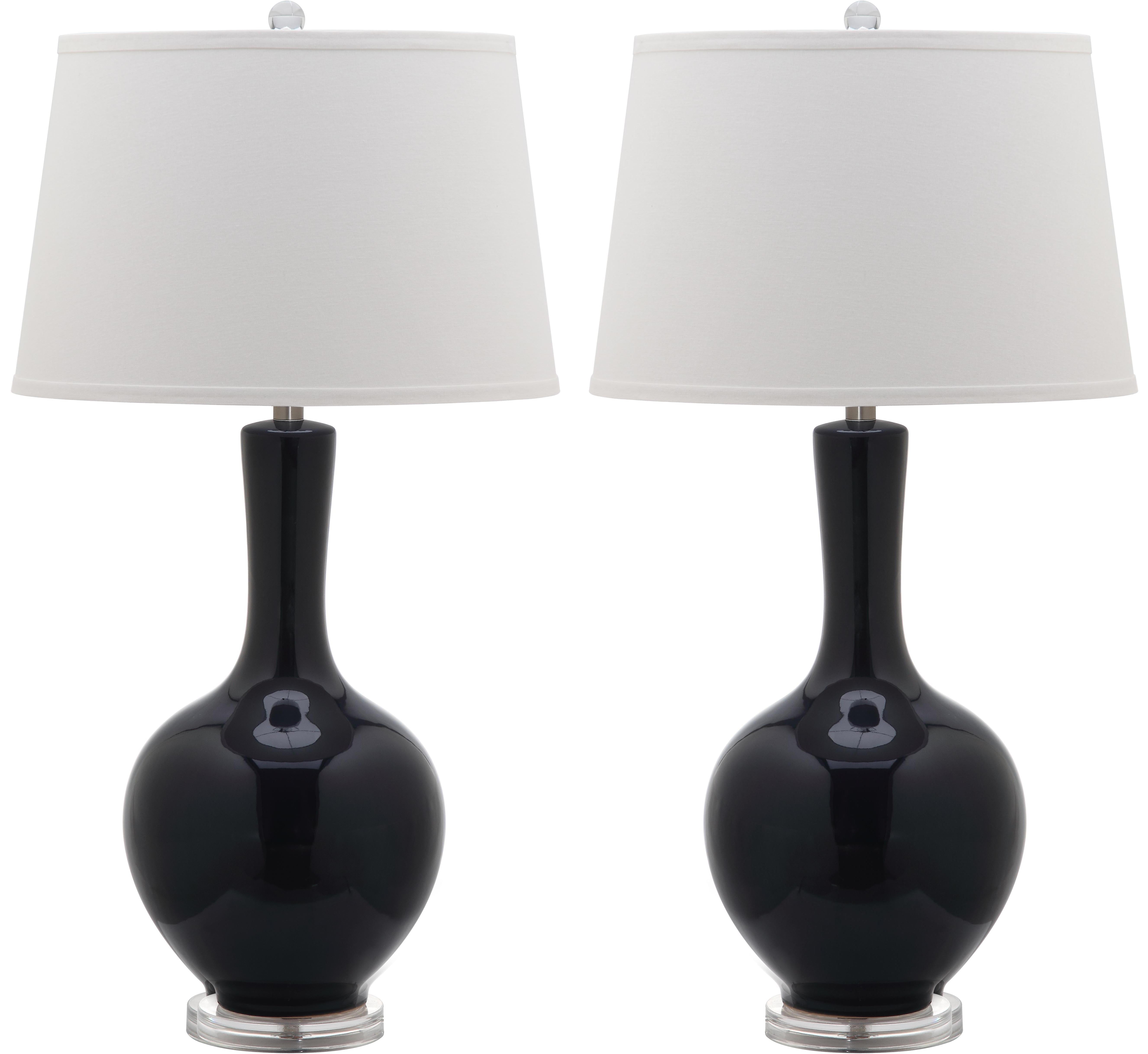 Blanche Navy Ceramic Table Lamp Set with White Cotton Shade