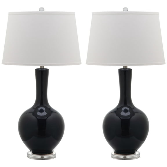 SAFAVIEH Blanche 32 in. Navy Ceramic Table Lamp w/Off-White Cotton Shade, Set of 2