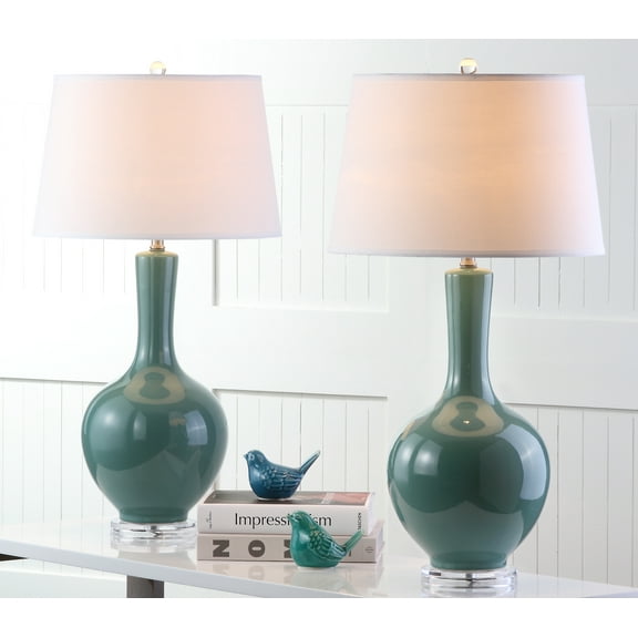 Safavieh Blanche 17" Contemporary Ceramic Table Lamp, Teal/White, Set of 2