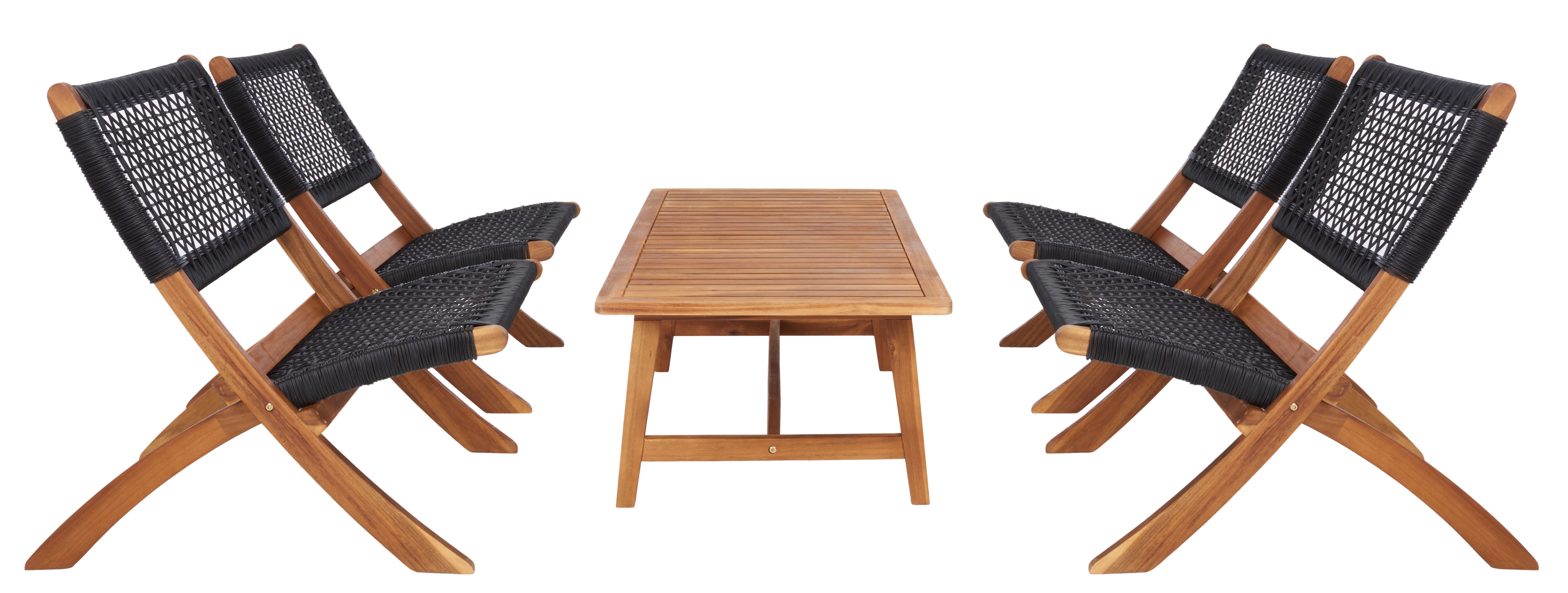 SAFAVIEH Blaze Outdoor Patio 5 Piece Coffee Set, Natural/Black