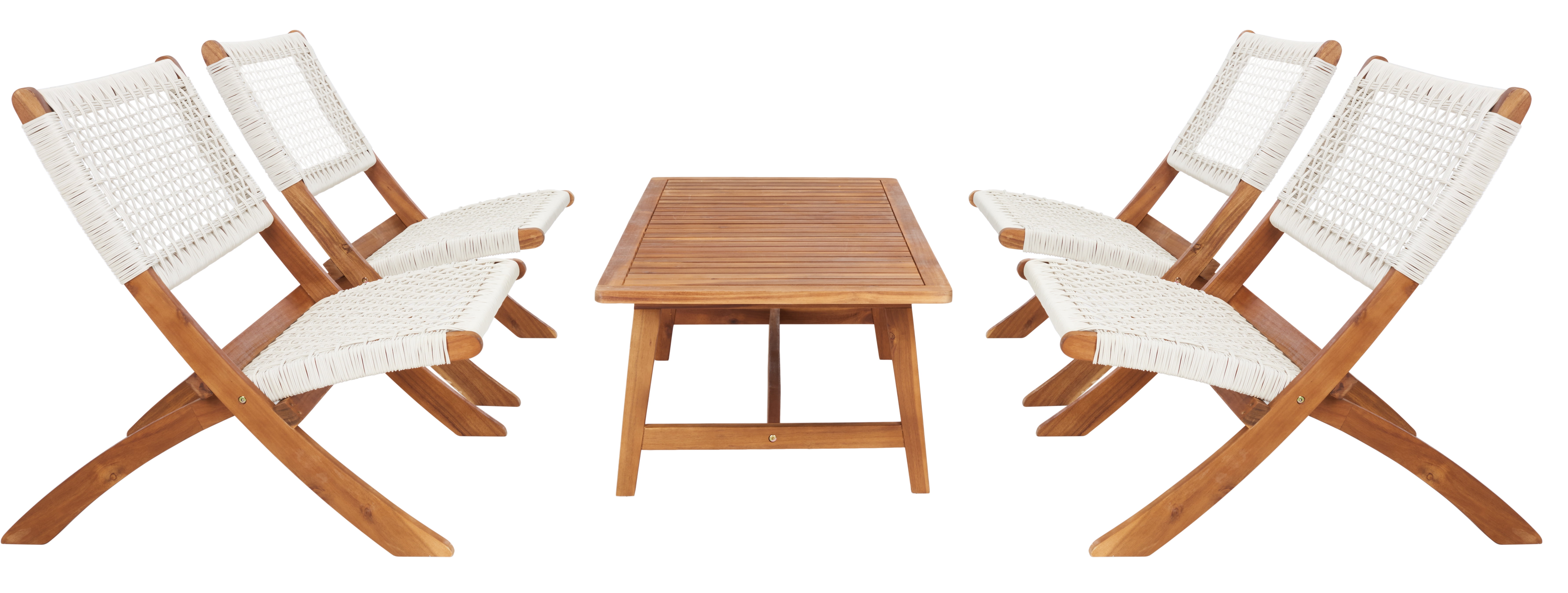 SAFAVIEH Blaze Outdoor Patio 5 Piece Coffee Set, Natural/White