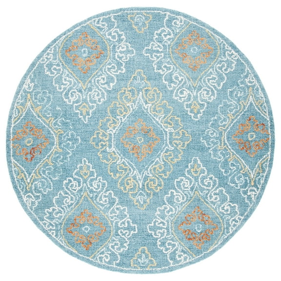 SAFAVIEH Blossom Abbey Damask Area Rug, Blue/Yellow, 6' x 6' Round