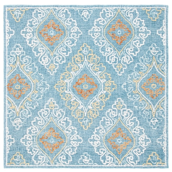 SAFAVIEH Blossom Abbey Damask Area Rug, Blue/Yellow, 6' x 6' Square