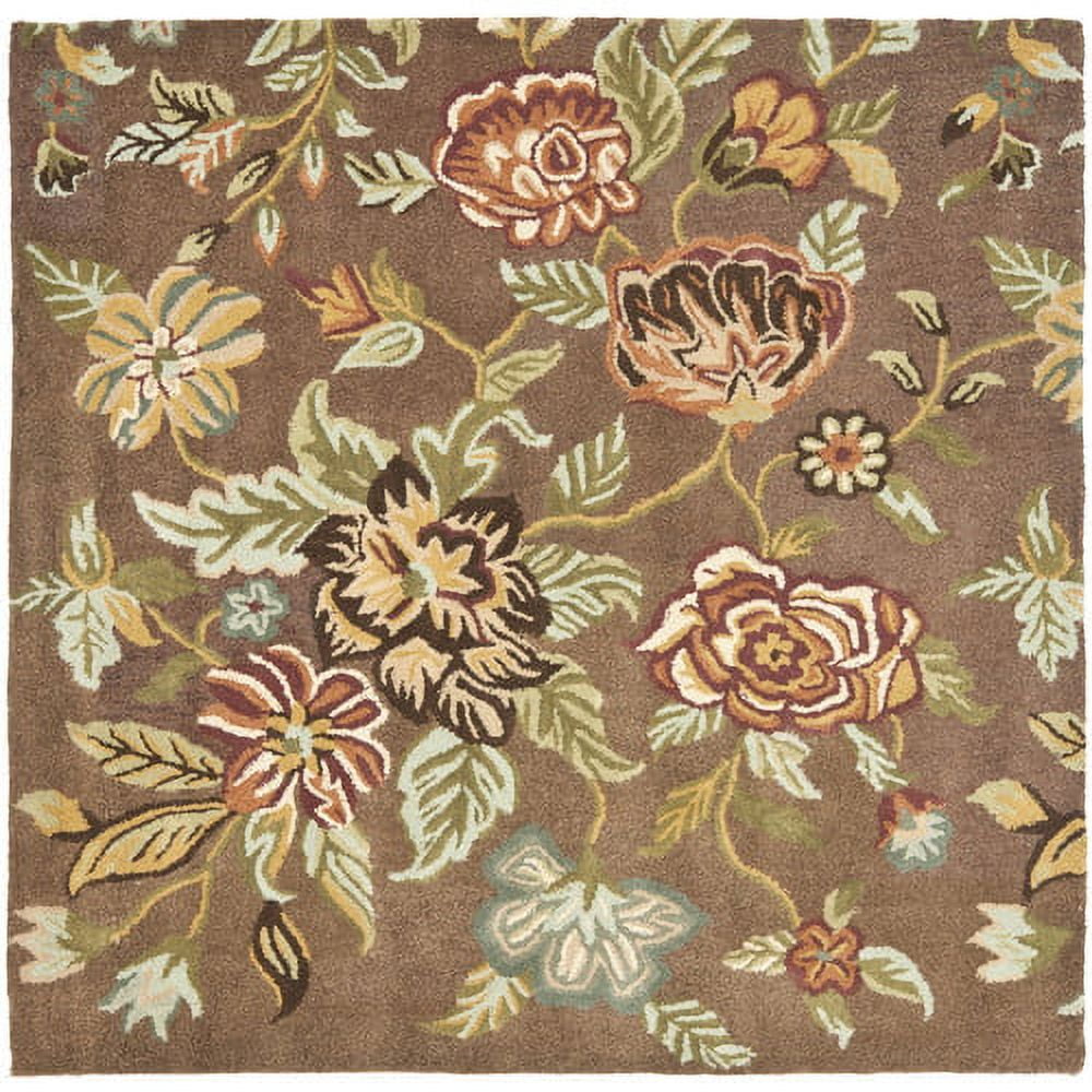 Blossom Brown Floral Hand-Tufted Wool 6' Square Rug