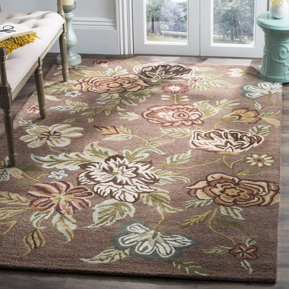 SAFAVIEH Blossom Abby Floral Flowers Wool Area Rug, Brown/Multi, 4' x 6'