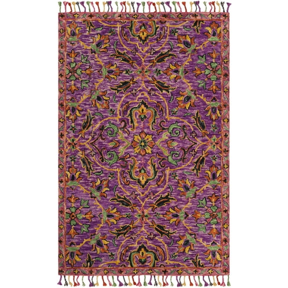 SAFAVIEH Blossom Abram Floral Mediallion Wool Fringed Area Rug, Purple/Multi, 2' x 3'