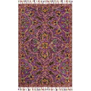 SAFAVIEH Blossom Abram Floral Mediallion Wool Fringed Area Rug, Purple/Multi, 3' x 5'