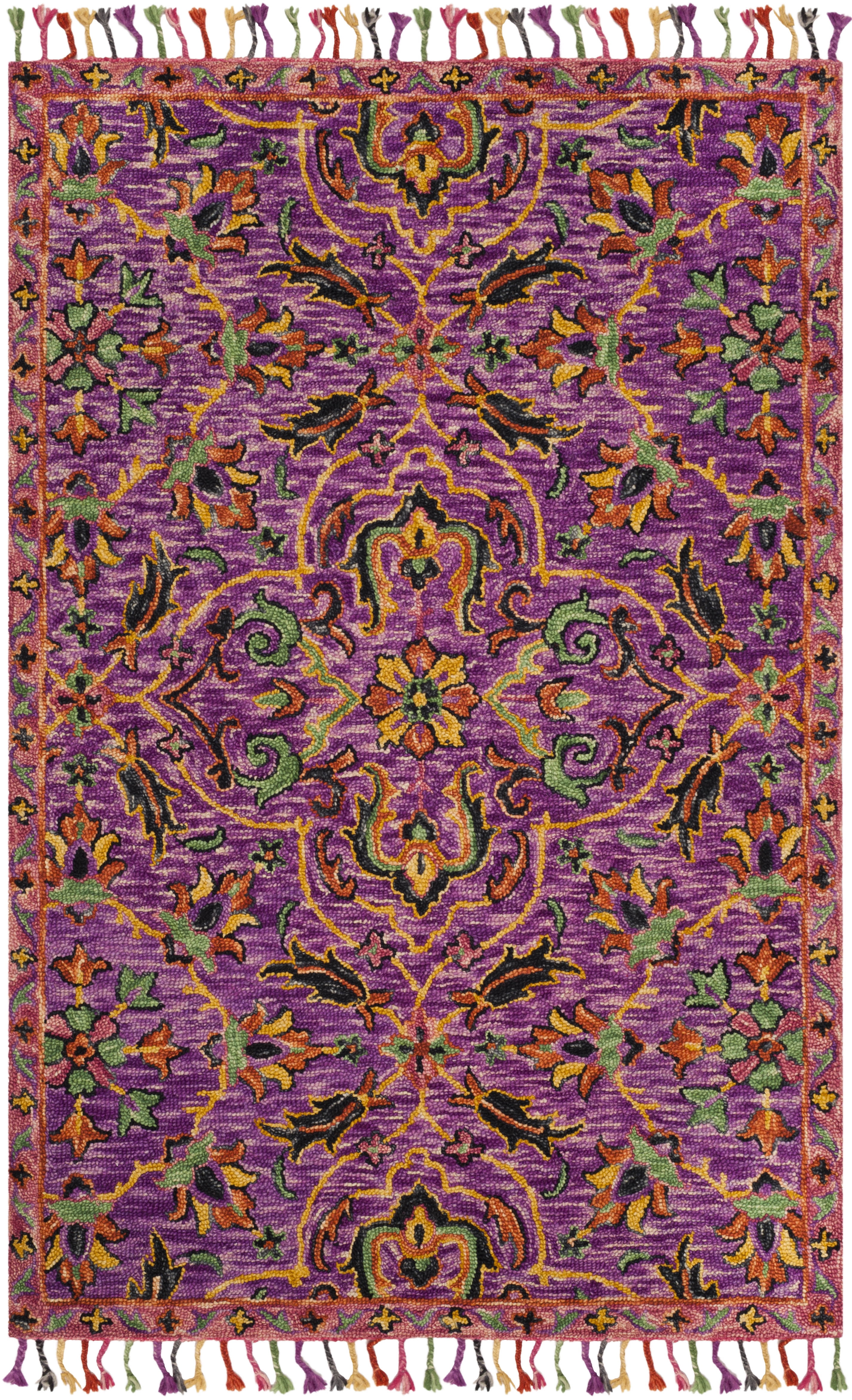 SAFAVIEH Blossom Abram Floral Mediallion Wool Fringed Area Rug, Purple/Multi, 5' x 8'
