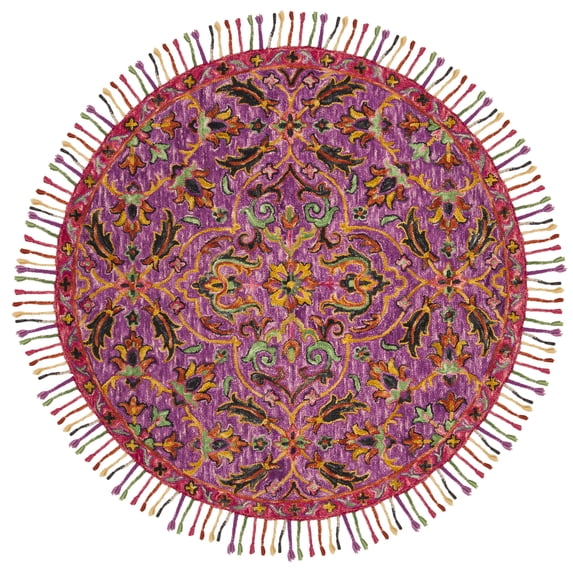 SAFAVIEH Blossom Abram Floral Mediallion Wool Fringed Area Rug, Purple/Multi, 6' x 6' Round