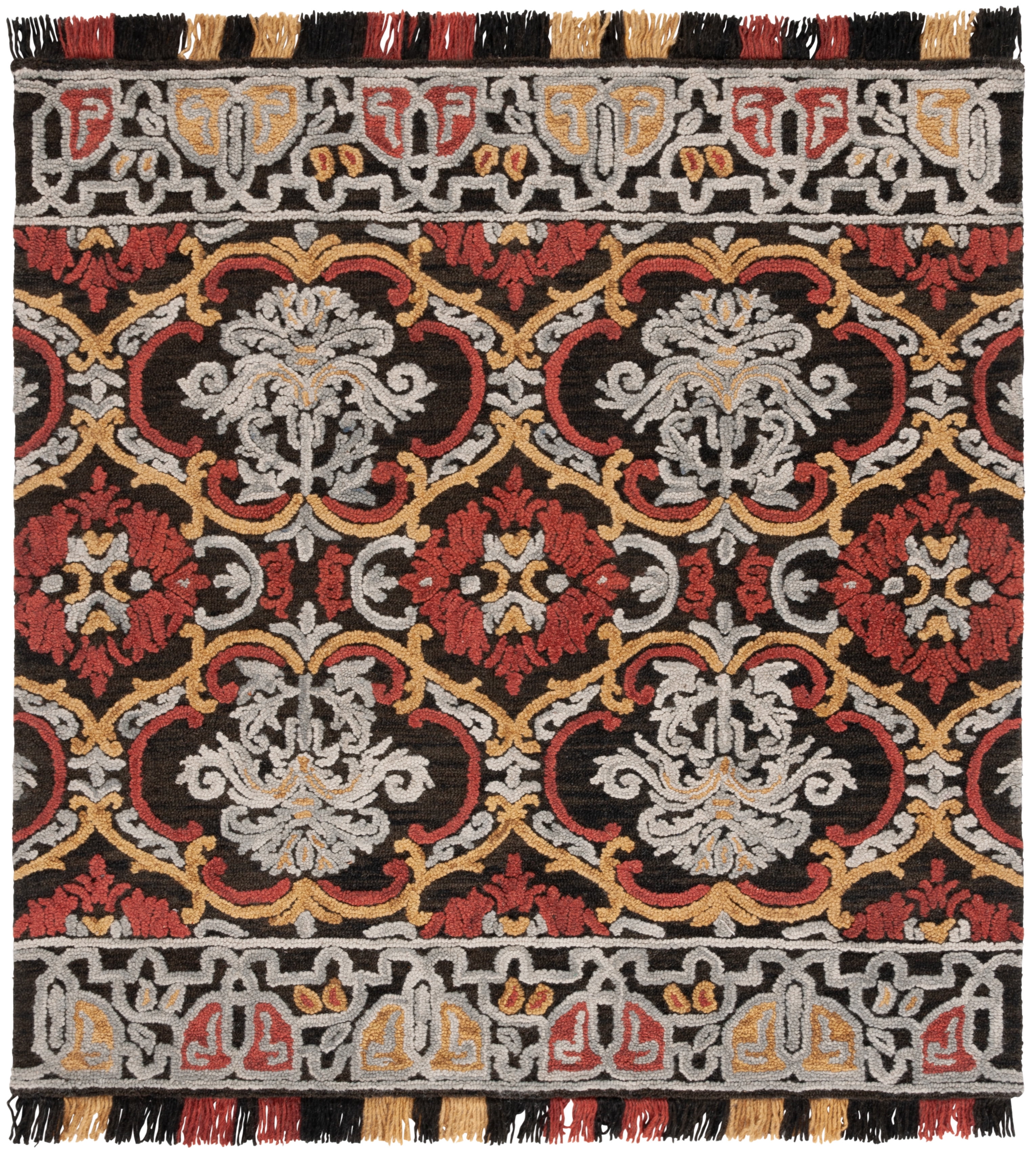 Handmade Red Floral Wool Square Area Rug, 6'