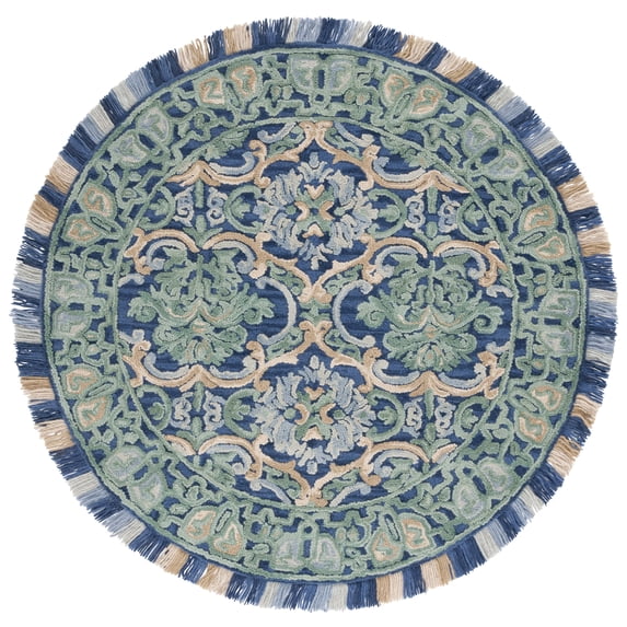SAFAVIEH Blossom Abram Geometric Area Rug, Navy/Green, 4' x 4' Round