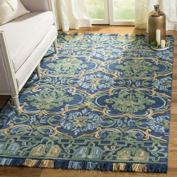 SAFAVIEH Blossom Abram Geometric Area Rug, Navy/Green, 4' x 6'