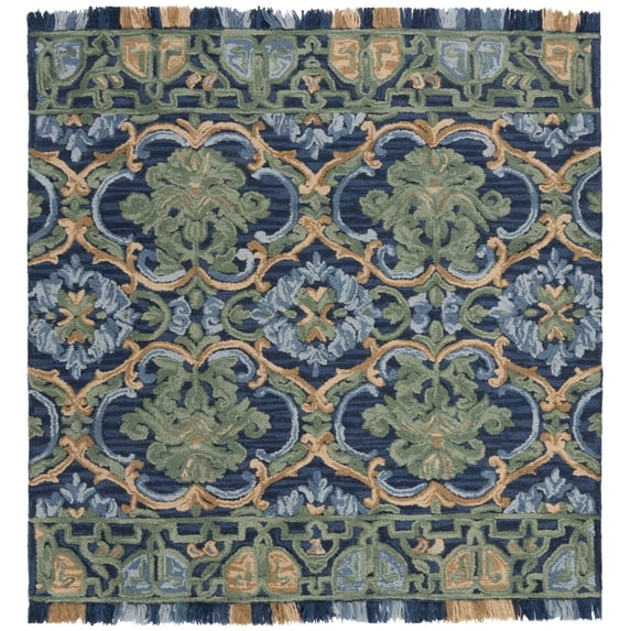 SAFAVIEH Blossom Abram Geometric Area Rug, Navy/Green, 8' x 8' Square