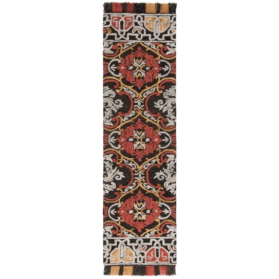 SAFAVIEH Blossom Abram Geometric Runner Rug, Charcoal/Red, 2'3" x 8'