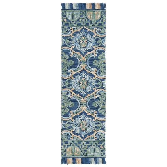 SAFAVIEH Blossom Abram Geometric Runner Rug, Navy/Green, 2'3" x 22'