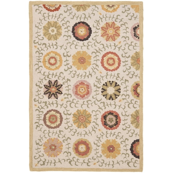 SAFAVIEH Blossom Allycia Floral Flowers Wool Area Rug, Ivory/Multi, 4' x 6'