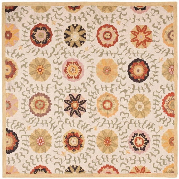 SAFAVIEH Blossom Allycia Floral Flowers Wool Area Rug, Ivory/Multi, 6' x 6' Round