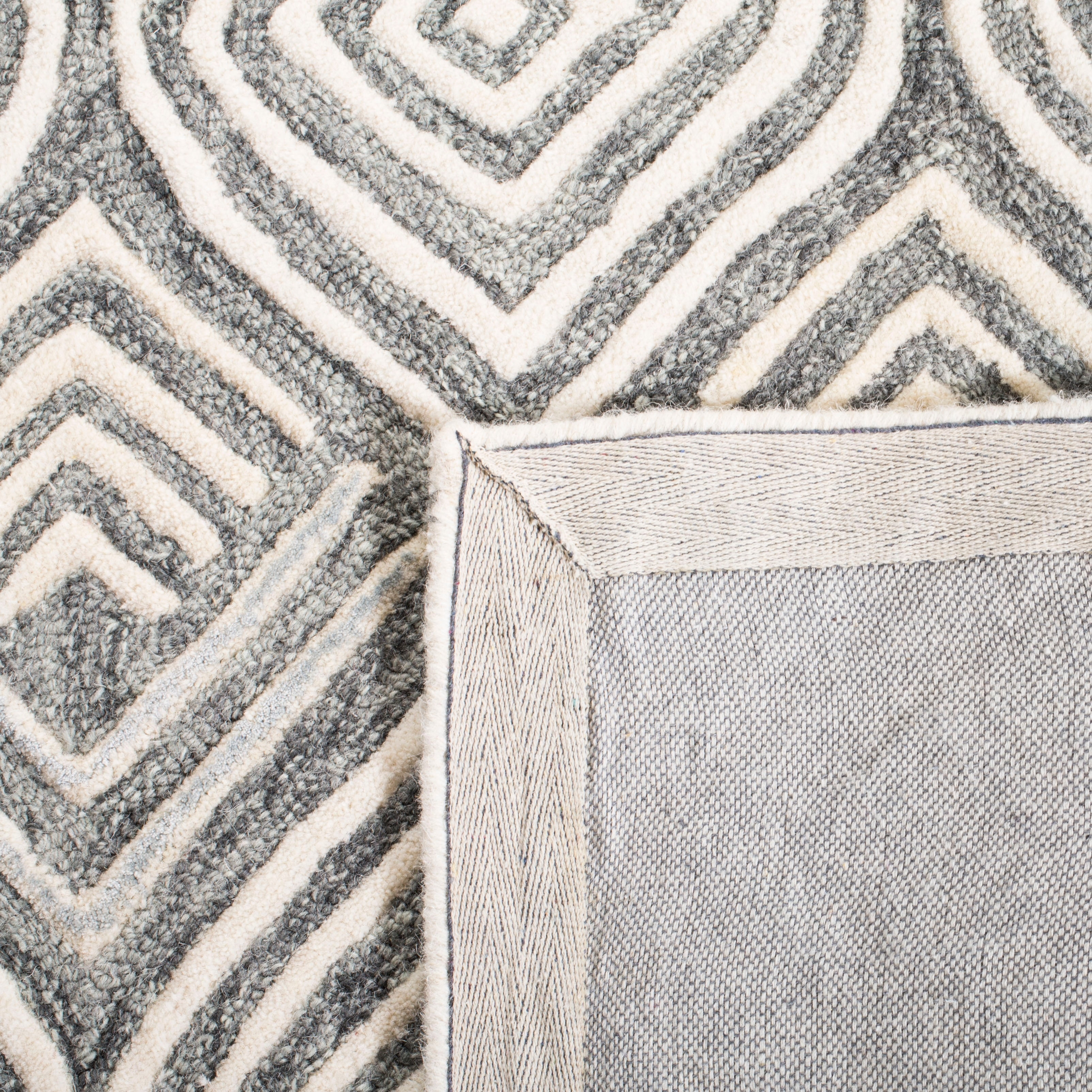 Elegant Ivory & Grey Floral Tufted Wool Square Rug - 6'x6'