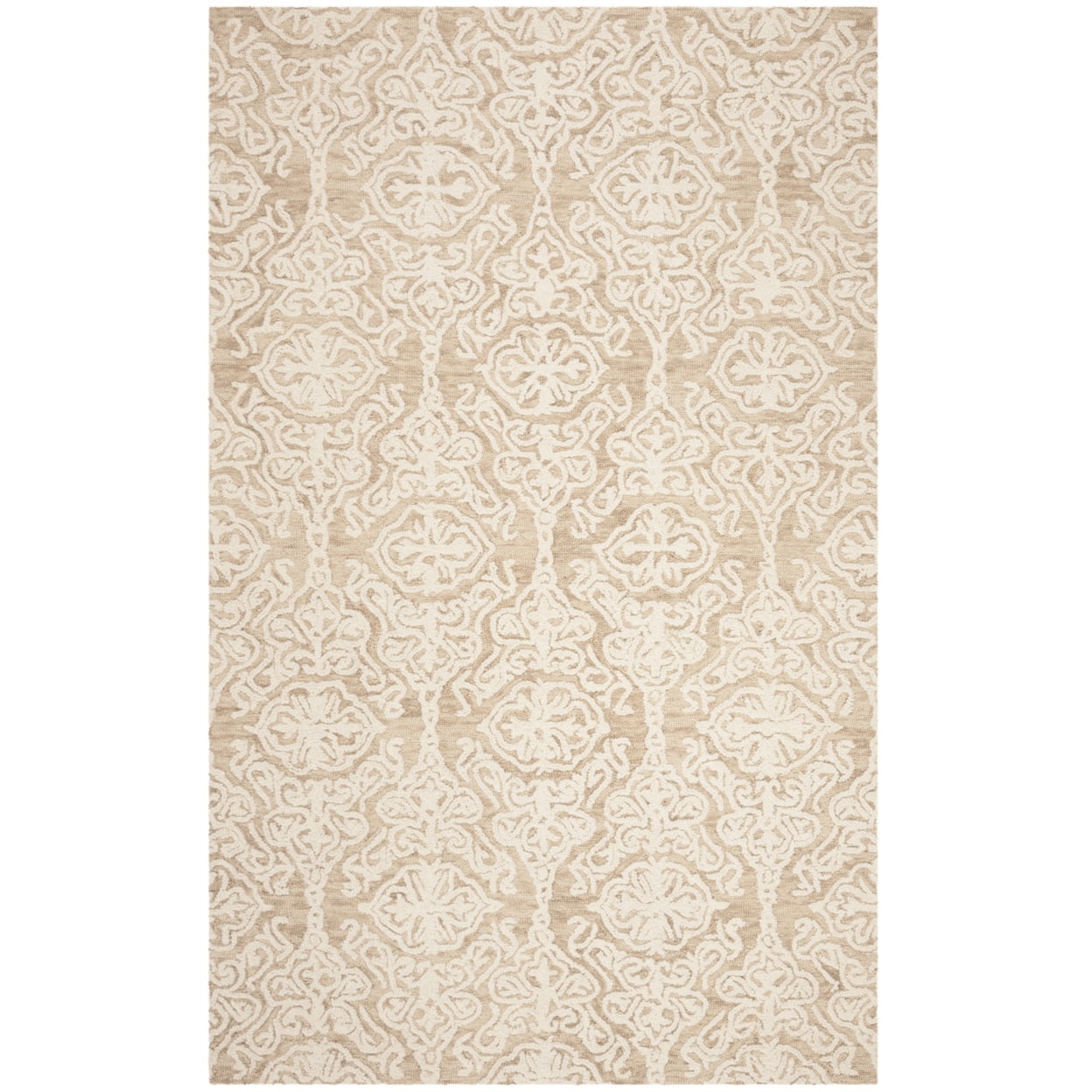Beige and Ivory Floral Tufted Wool 6' x 9' Area Rug
