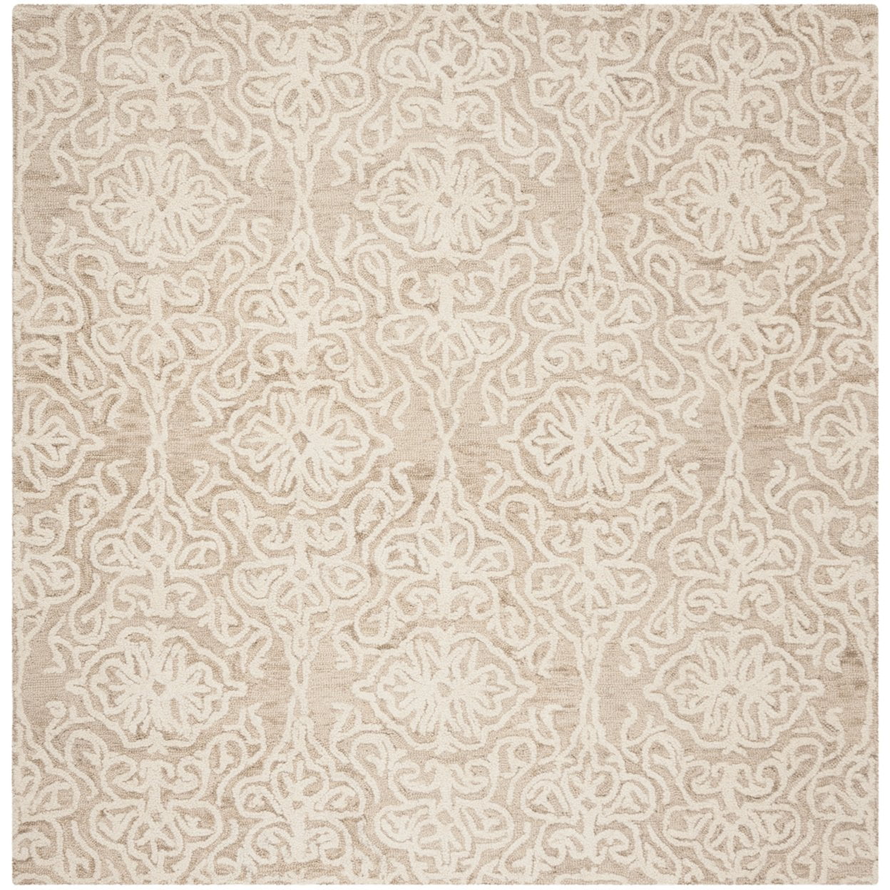 Ivory Floral Handmade Wool Square Area Rug