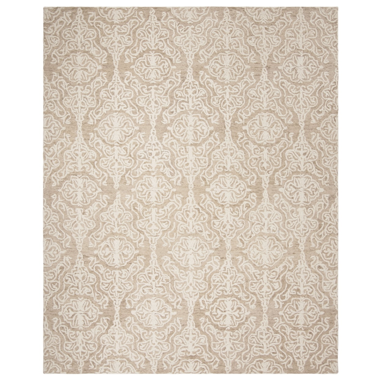 Beige and Ivory Floral Wool 9' x 12' Handmade Tufted Rug