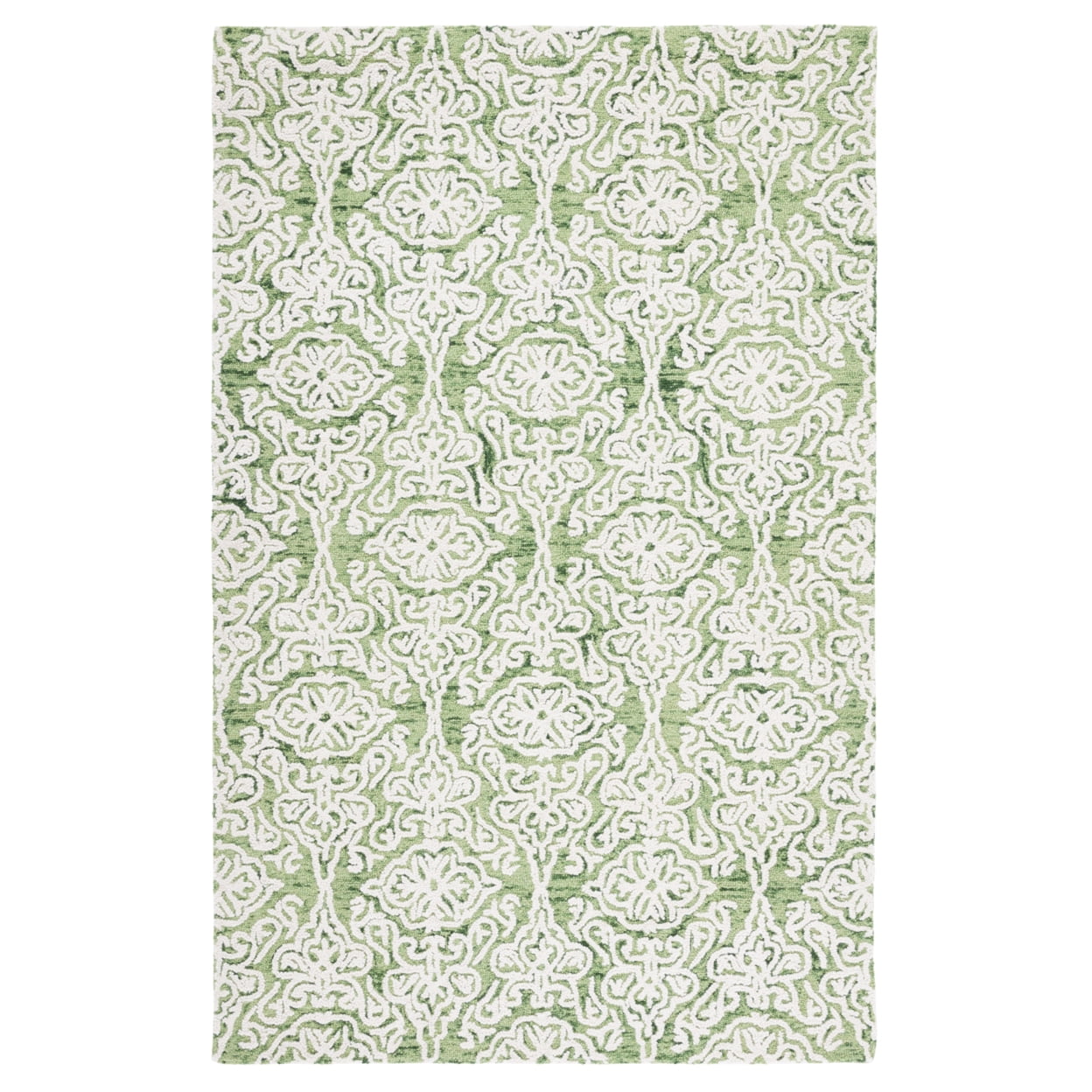 Green and Ivory Floral Hand-Tufted Wool Area Rug, 8' x 10'