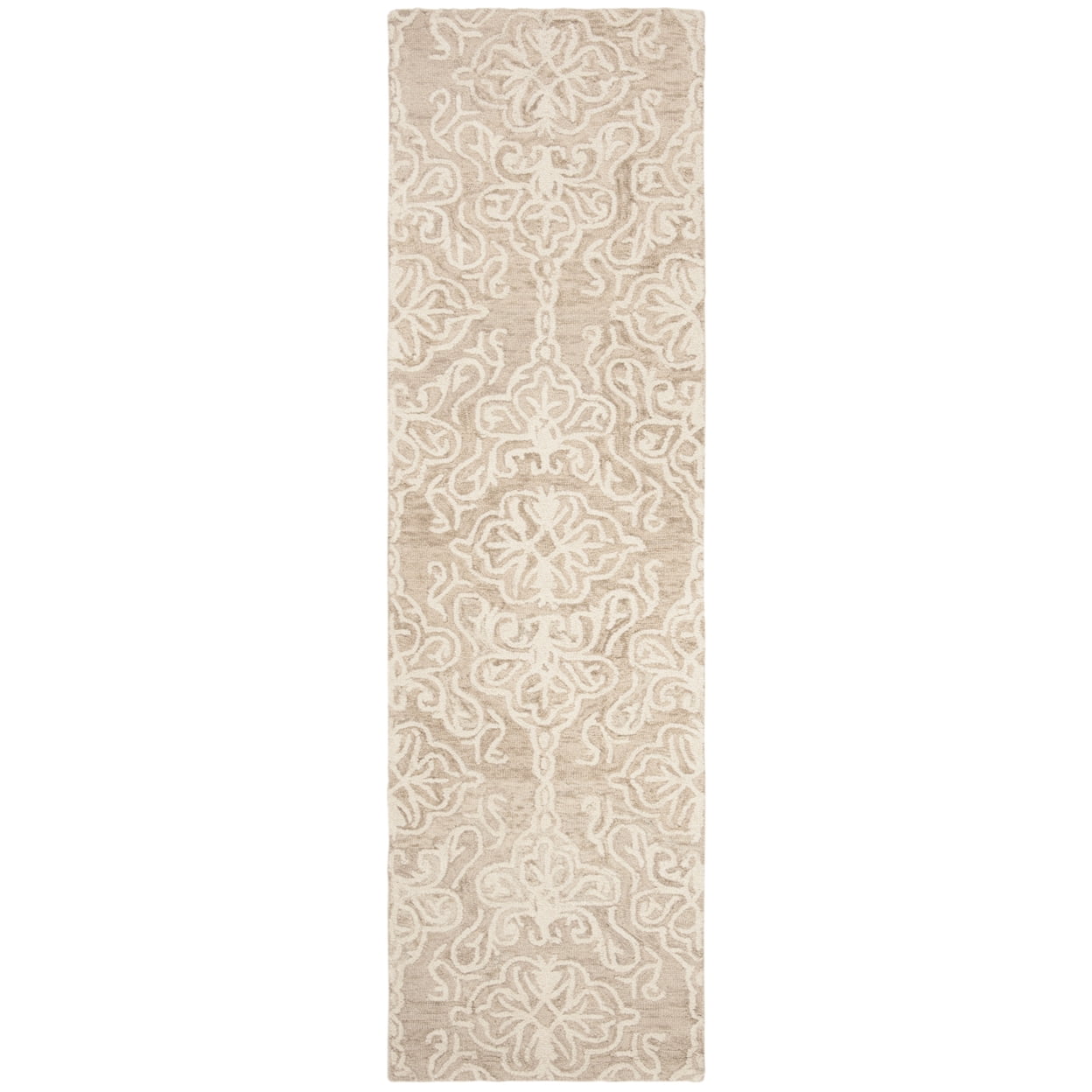 Beige and Ivory Floral Hand Tufted Wool Runner Rug