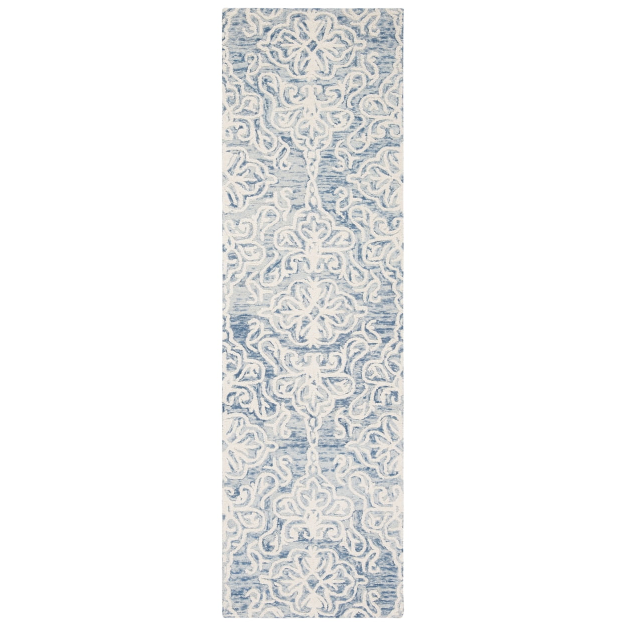 Country Casual Blue/Ivory Floral Wool Runner Rug 2'3" x 12'