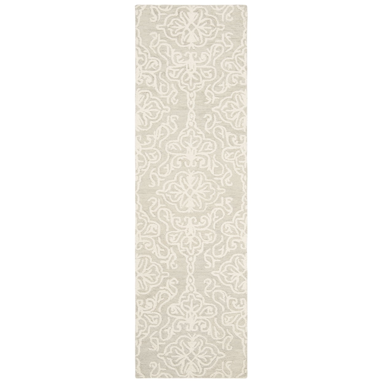 SAFAVIEH Blossom Asher Damask Runner Rug, Silver/Ivory, 2'3" x 22'