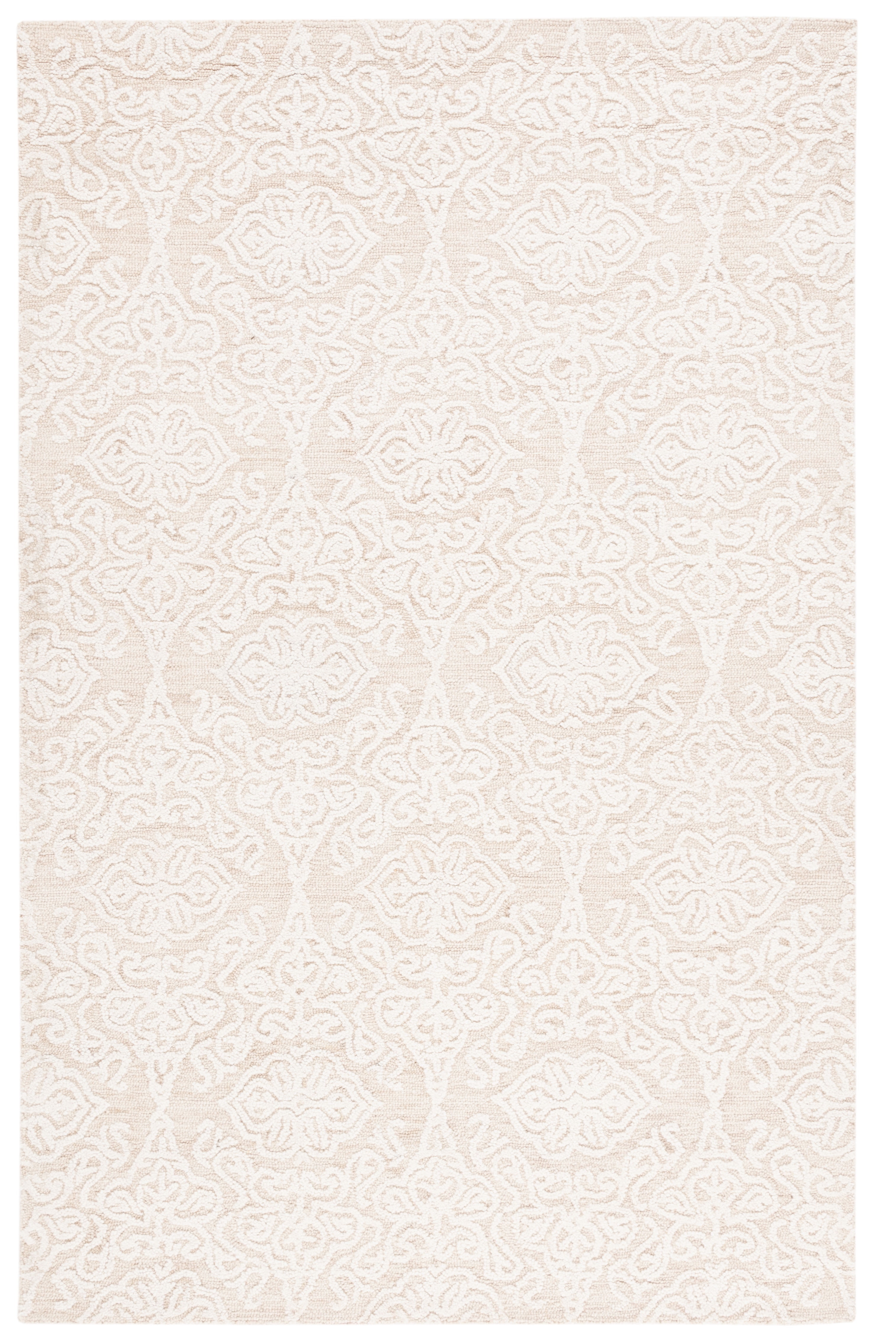 Beige Ivory Floral Hand-Tufted Wool Area Rug 5' x 8'