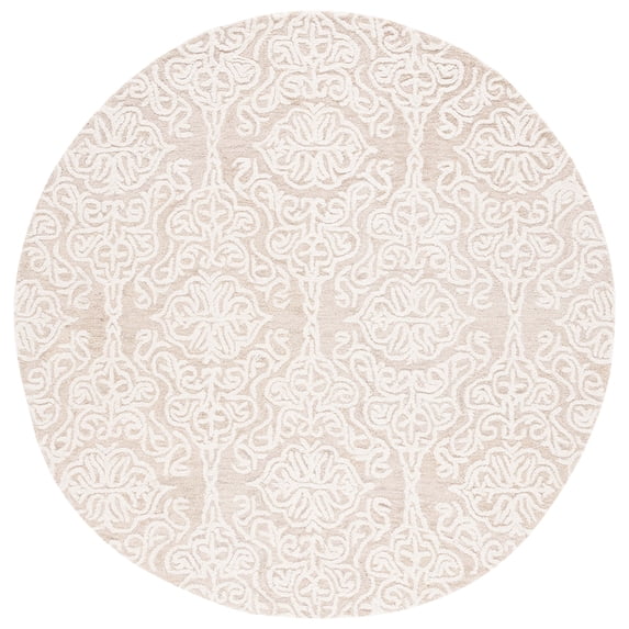 SAFAVIEH Blossom Asher Damask Wool Area Rug, Beige/Ivory, 6' x 6' Round
