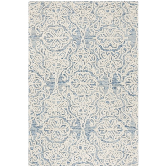 SAFAVIEH Blossom Asher Damask Wool Area Rug, Blue/Ivory, 4' x 6'