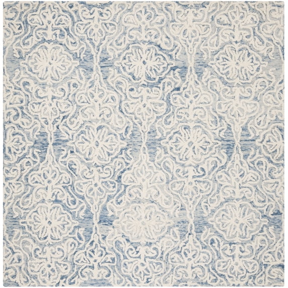 SAFAVIEH Blossom Asher Damask Wool Area Rug, Blue/Ivory, 6' x 6' Square