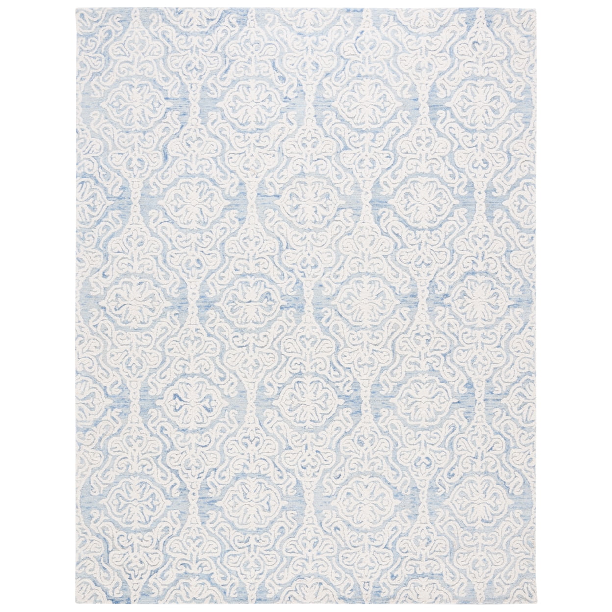 Handmade Blue Ivory Wool Floral 8' x 10' Area Rug