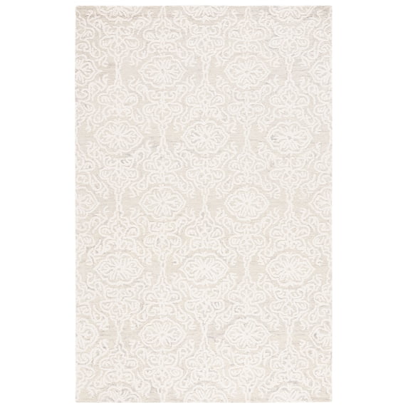 SAFAVIEH Blossom Asher Damask Wool Area Rug, Silver/Ivory, 5' x 8'