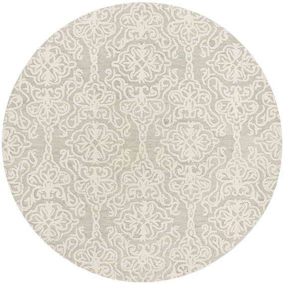 SAFAVIEH Blossom Asher Damask Wool Area Rug, Silver/Ivory, 6' x 6' Round