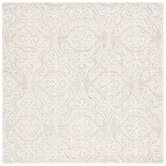 SAFAVIEH Blossom Asher Damask Wool Area Rug, Silver/Ivory, 6' x 6' Square