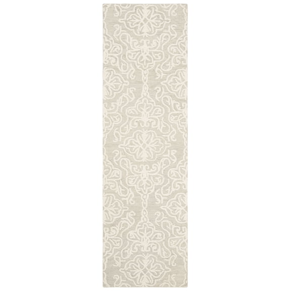 SAFAVIEH Blossom Asher Damask Wool Runner Rug, Silver/Ivory, 2'3" x 8'